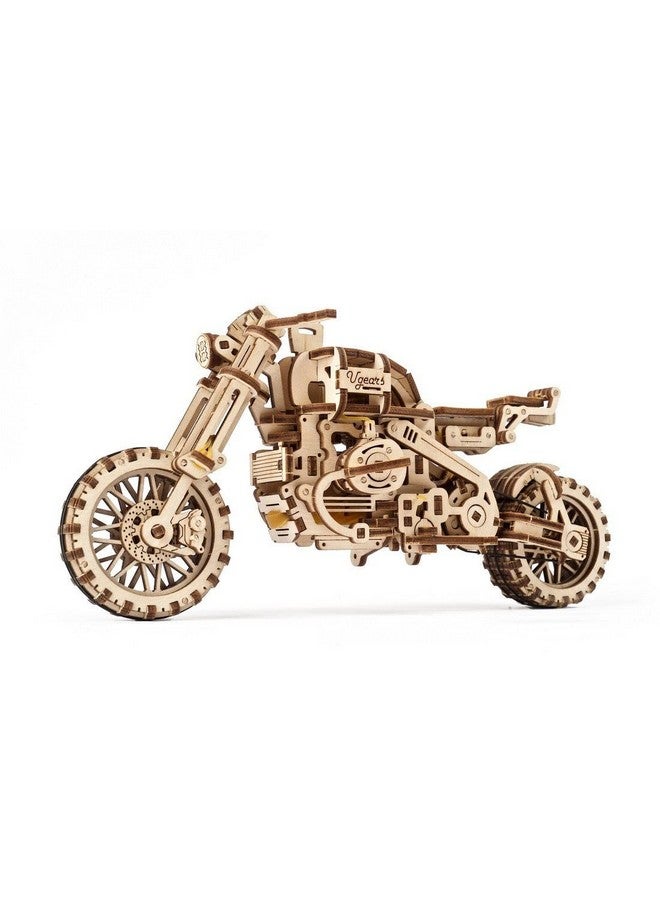 UGEARS UGEARS Scrambler UGR-10 with Sidecar Motorcycle 3D Puzzles - Wooden Model Kits for Adults to Build - Retro Design Sidecar Motorbike Model Kit with Rubber Band Motor - Bike Model Building Kit  - Image 2