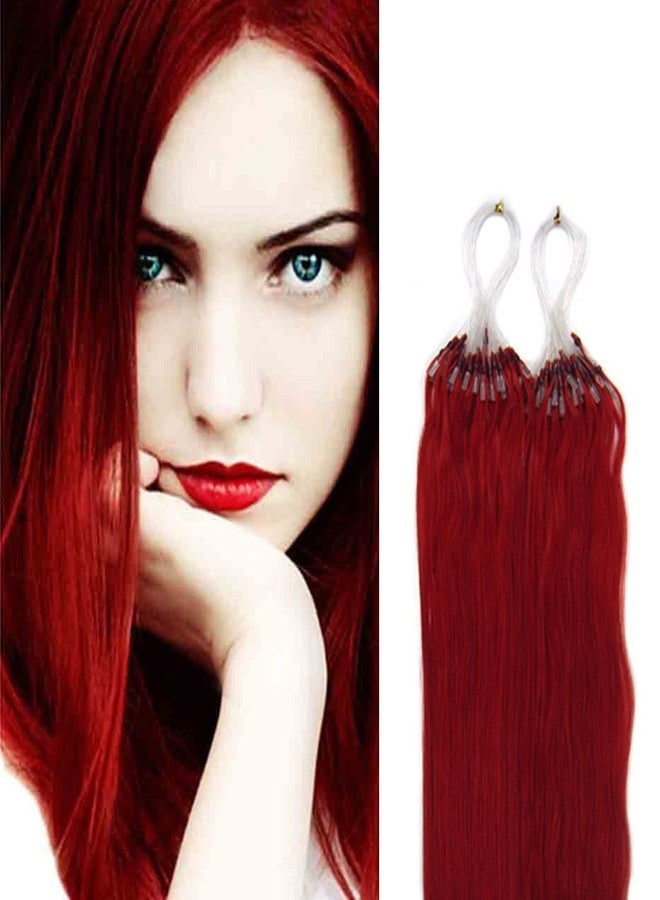 Yotty Red Hair Extensions - Micro Beads, Real Human Hair, Bright Red, Silicone Micro Ring Loop Tipped, Remy Human Hair, Solid Color, Silky Straight, 20inch, 100S, 50gr, 0.5g/s - Image 4