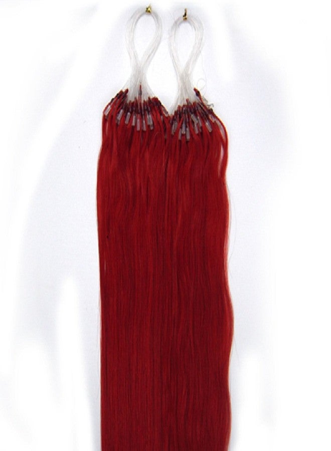 Yotty Red Hair Extensions - Micro Beads, Real Human Hair, Bright Red, Silicone Micro Ring Loop Tipped, Remy Human Hair, Solid Color, Silky Straight, 20inch, 100S, 50gr, 0.5g/s - Image 2