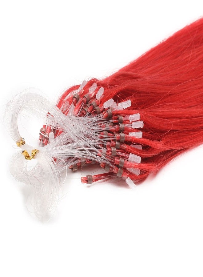 Yotty Red Hair Extensions - Micro Beads, Real Human Hair, Bright Red, Silicone Micro Ring Loop Tipped, Remy Human Hair, Solid Color, Silky Straight, 20inch, 100S, 50gr, 0.5g/s - Image 3