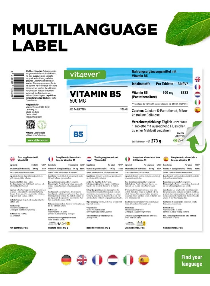 Vit4ever Vitamin B5 ,Supports energy production ,Promotes healthy skin, hair, and nails ,365 tablets - Image 5
