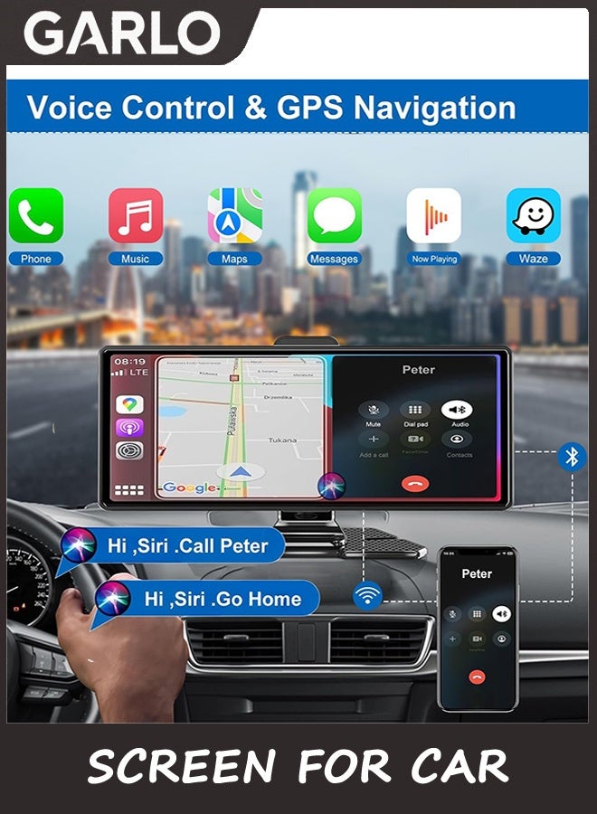 Garlo Carplay Screen for Car,10.26" HD IPS Wireless Portable Car Stereo for Apple Carplay&Android Auto,Car Audio Receivers with 4K Dash Cam/1080P Rear Camera,GPS Navigation,Mirror Link,FM,Voice Control - Image 2