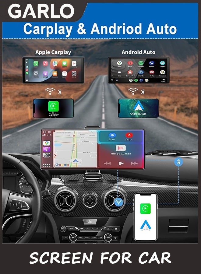 Garlo Carplay Screen for Car,10.26" HD IPS Wireless Portable Car Stereo for Apple Carplay&Android Auto,Car Audio Receivers with 4K Dash Cam/1080P Rear Camera,GPS Navigation,Mirror Link,FM,Voice Control - Image 3