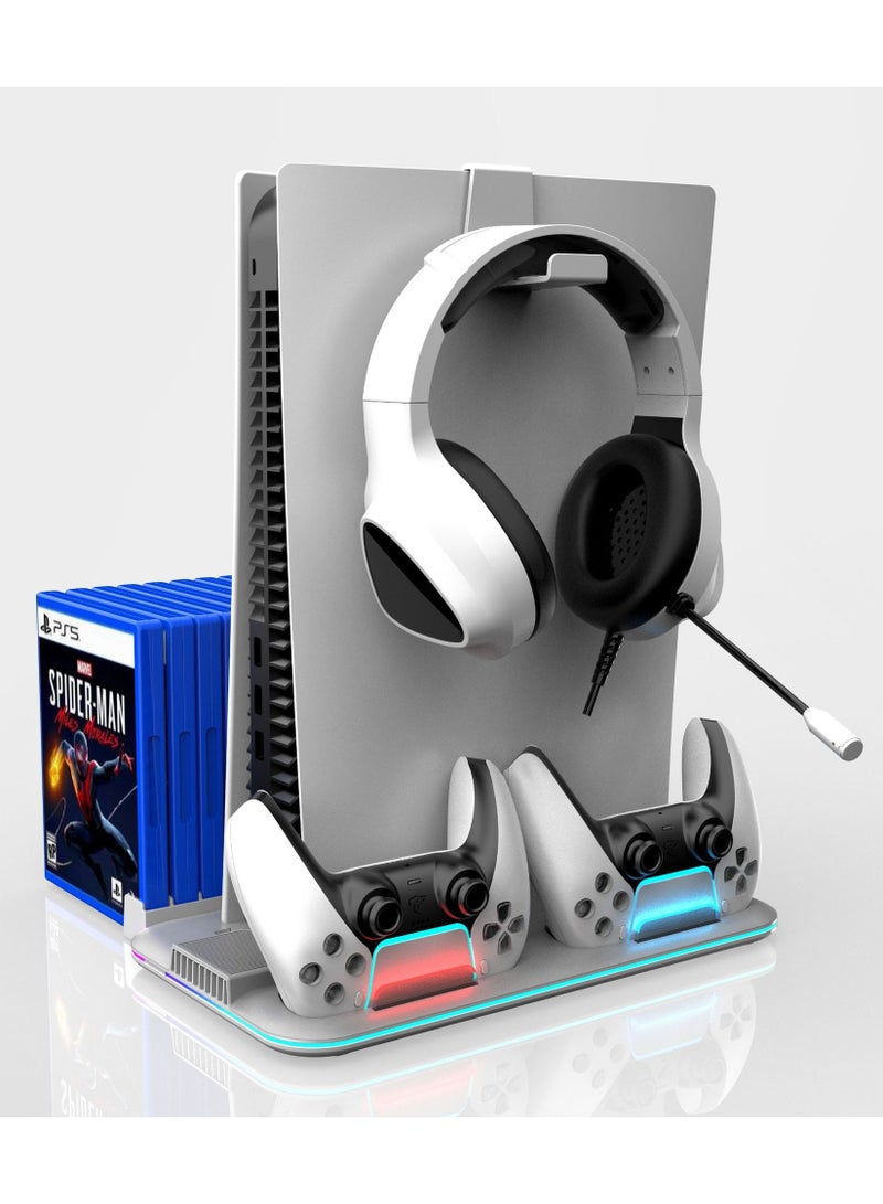 general PS5 Stand and PS5 Silm Cooling Station with Dual Controller Charging Station, PS5 Accessories Incl. Controller Charger, Cooling fan, Headset holder (Fit 2023 PS5 -Fat-normal Versions) - Image 1