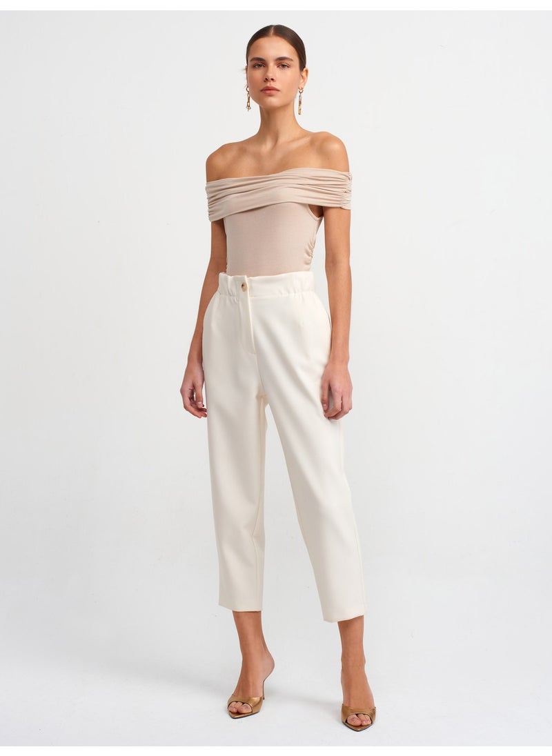 Dilvin 30902 Off Shoulder Gathered Top-Beige  - Image 3