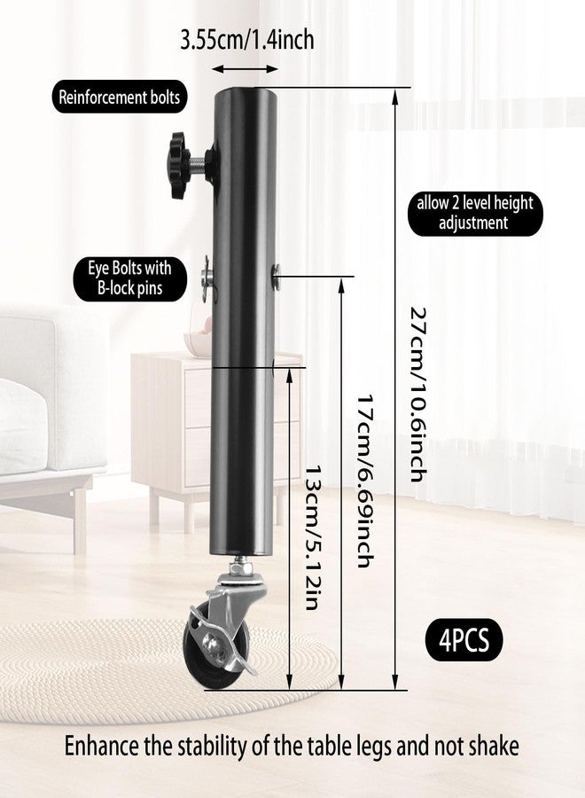 Domigard 4 Pcs Adjustable Height Furniture Support Legs with Wheels for Rise 5.1in/6.7in, Highly Durable Metal Folding Table Leg Risers, Adjustable Table Legs for Bed/Sofa/Cabinet/Couch/Dresser/Table - Image 2