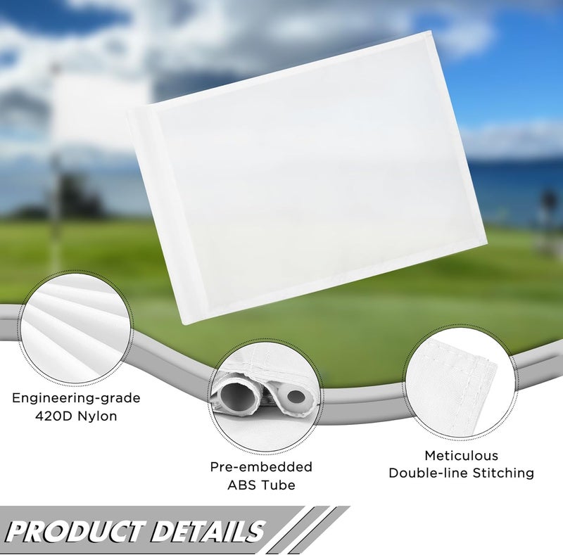 KINGTOP Golf Flag 20x14 Inch - Plain White, 420D Nylon, Tube Inserted - Standard Putting Green Flags for Backyard Practice, Golf Courses, Country Club, 3-Pack - Image 2