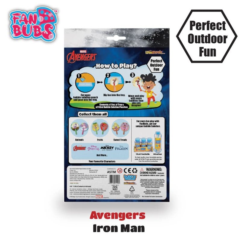 Bubble Magic FanBubs Iron Man Theme|Thick Viscous Concentrate Solution Pouches with Hand Fan|Just Dip, Wave& Play|Bubble Maker|Birthday & Return Gifts for Kids 3yrs+|Outdoor Indoor Toy|Made in India - Image 4