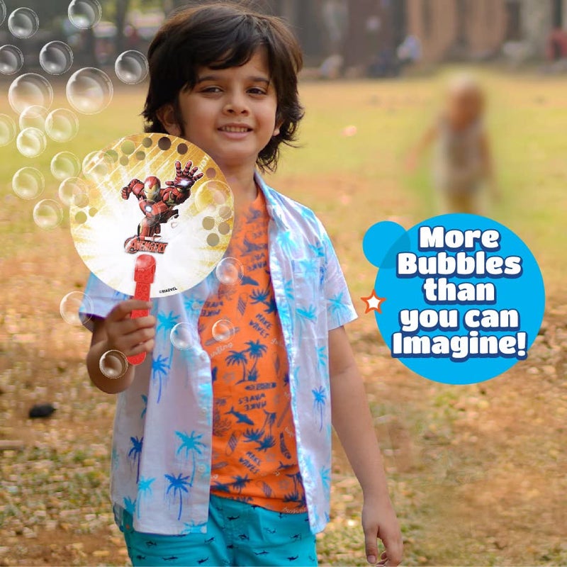 Bubble Magic FanBubs Iron Man Theme|Thick Viscous Concentrate Solution Pouches with Hand Fan|Just Dip, Wave& Play|Bubble Maker|Birthday & Return Gifts for Kids 3yrs+|Outdoor Indoor Toy|Made in India - Image 3