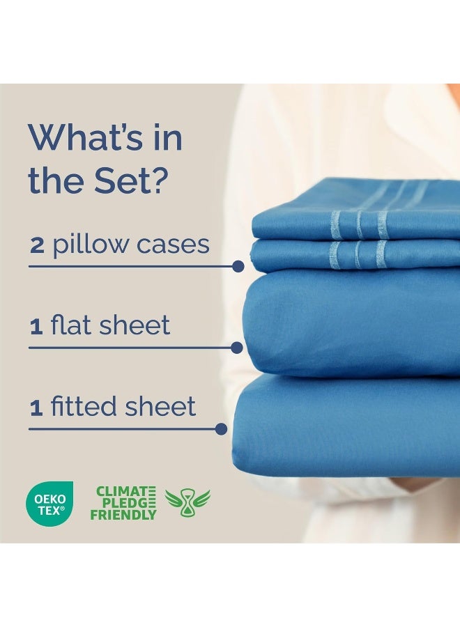 CGK Unlimited Cal King Size 4 Piece Sheet Set - Comfy Breathable & Cooling Bed Sheets Set - Hotel Luxury Bedding for Women, Men, Kids & Teens - Deep Pockets, Easy-Fit, Soft and Wrinkle Free - Oeko-Tex - Denim Blue - Image 2