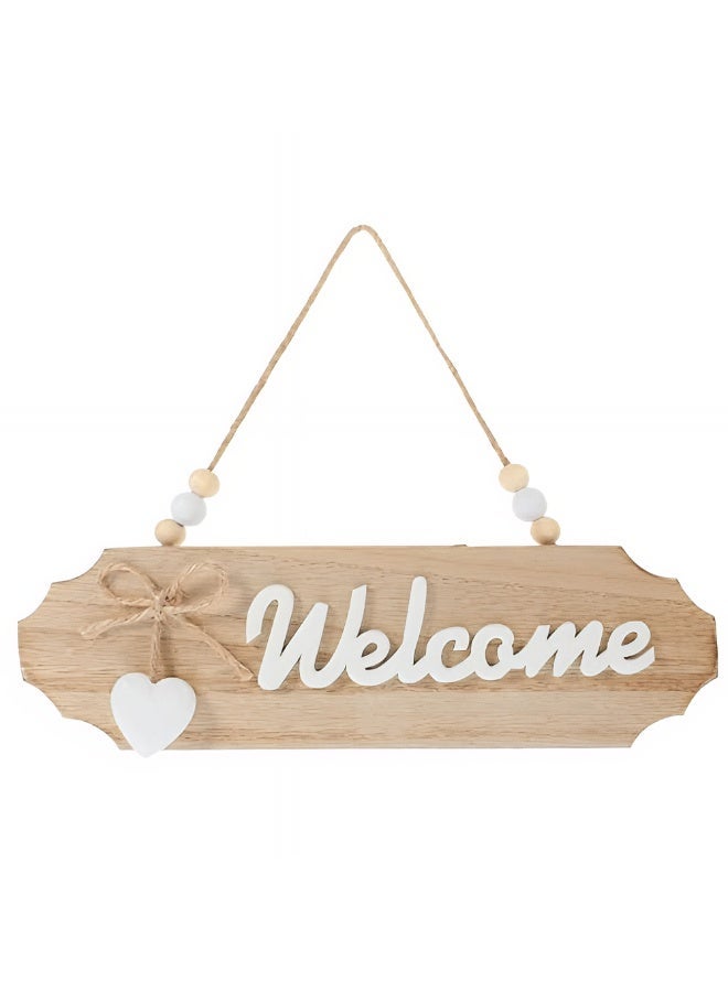 Wooden Welcome Hanging Sign for Front Door & Wall Decor, Rustic Home Entryway Plaque with Jute Rope, Wooden Wall Decor for Coffee Bar, Office & Shop – 10.16 × 7.87 × 0.31 in (25.8 × 20 × 0.8 cm)