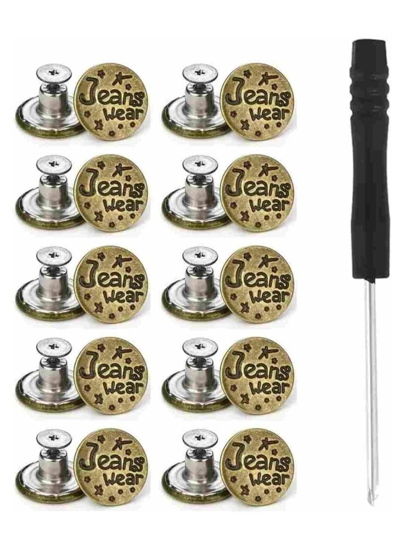 SOLDOUT 10 PCS Jeans Waist Buttons 17mm Nail Free Adjustable Waist Extenders Buttons Detachable Clothing Pants Waist Buckle (Pack of 10, Bronze - Jeans Wear)  - Image 1