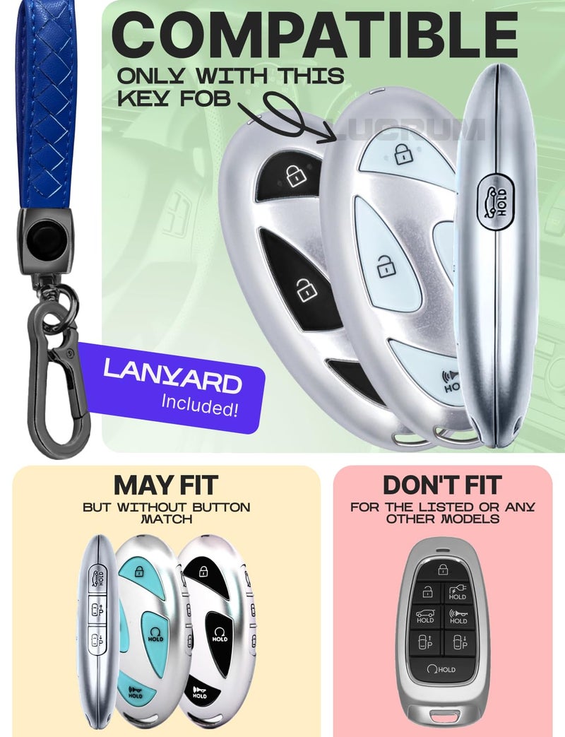Lucrum Compatible with Hyundai Key Fob Cover & Leather Keychain, Keyfob Case for Santa Fe, Sonata, Tucson, Grandeur, Ioniq 6, KONA, Elantra - For 5 Button Remote (2022-2025) - Blue and Black - Image 2