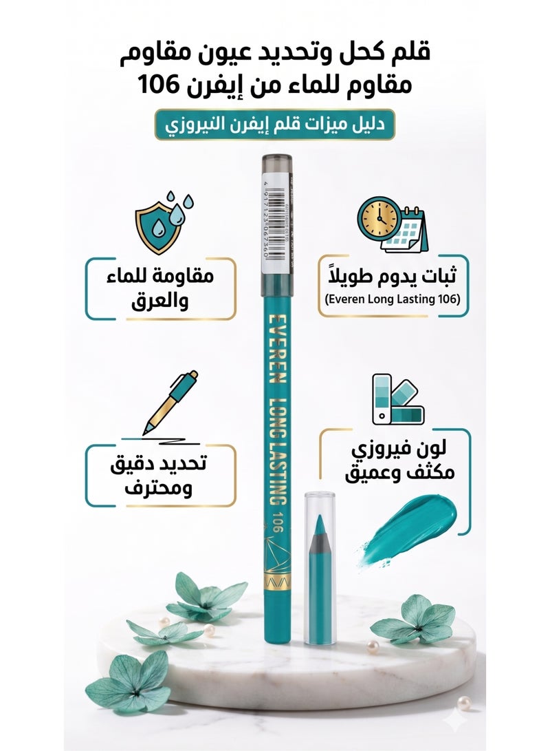 Professional Longlasting Eye Pencil - Shade 106 Turquoise Teal - 2-in-1 Kohl & Eyeliner - Waterproof - Image 4