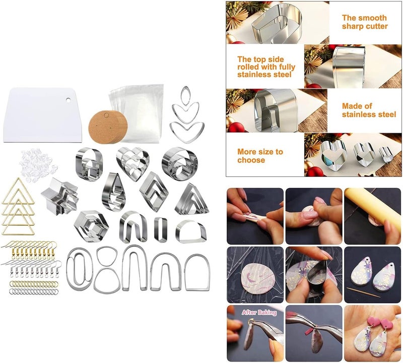 klarako Stainless Steel Polymer Clay Cutters Clay Earring Cutters for Jewelry Making Pendant Charms - 141 Pieces - Image 4