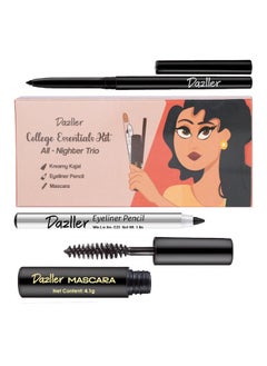 DAZLLER College Makeup Essentials - All Nighter Trio|Kajal|Mascara|Eyeliner|Water-Resistant|Smudge-Proof|Starter Makeup Kit For Women|5.95G  - Image 1