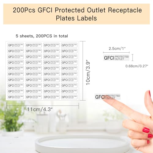 GSCWLD 200PCS GFCI Protected Outlet Stickers for Outlets Plate,GFCI Labels Stickers for Receptacles Not Grounded,NO Equipment Ground Clear Sticker Decals(0.27" x 1") - Image 3