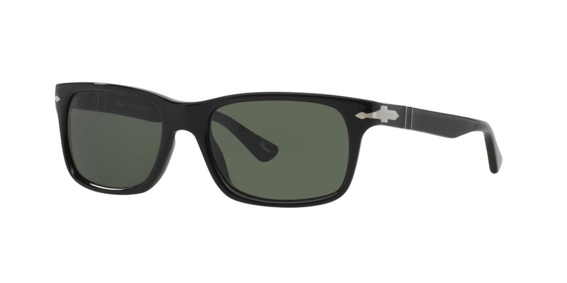 Persol PO3048S Rectangular Sunglasses, Black/Green, 58 mm - Image 2