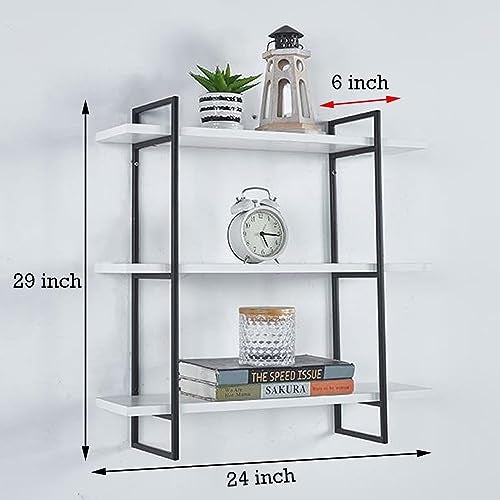 DDS Dream Decor Shoppee Three Tier Metal & Engineered Wood Kitchen Rack Floating Shelves for Wall Décor Storage, Wall Shelves, Wall Mounted for Bedroom, Living Room, Bathroom (Black White) - Image 3