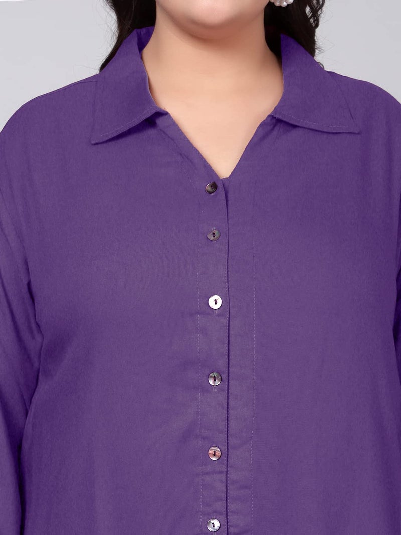 Indietoga Women Rayon Regular Fit Plus Size Longline Shirts (10001419_Lavender Solid_3XL) - Image 2