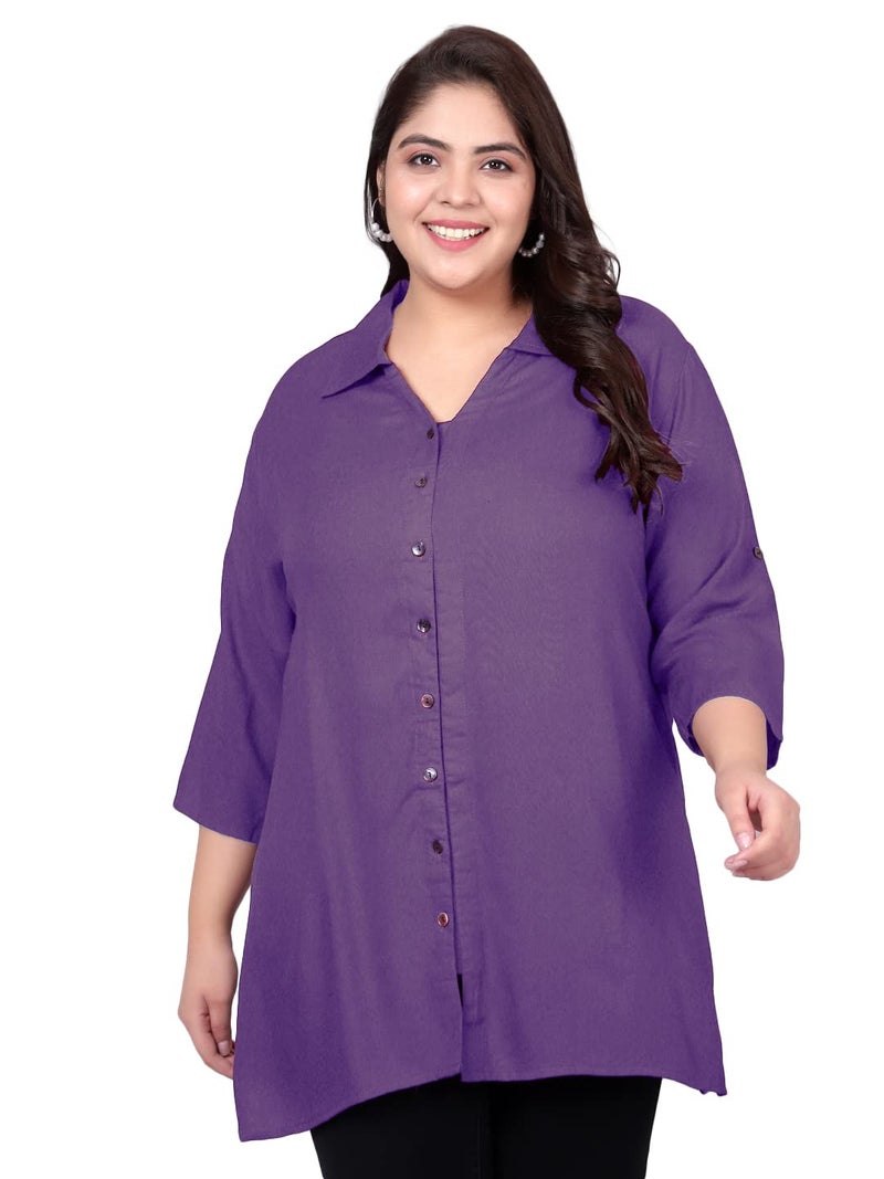 Indietoga Women Rayon Regular Fit Plus Size Longline Shirts (10001419_Lavender Solid_3XL) - Image 1