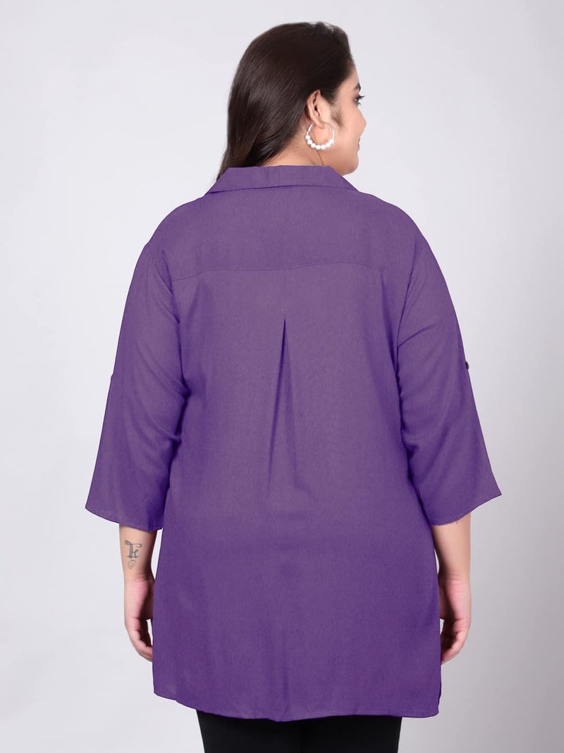 Indietoga Women Rayon Regular Fit Plus Size Longline Shirts (10001419_Lavender Solid_3XL) - Image 5