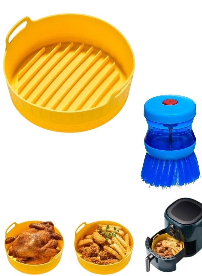 هابي هوم 1 قطعة صينية سيليكون للمقلاة هوائية بطانات السيليكون للمقلاة الهوائية قابلة لإعادة الاستخدام مع فرشاة للأطباق بالصابون السائل(7.68 × 7.68 × 2.5 بوصة) - Image 1