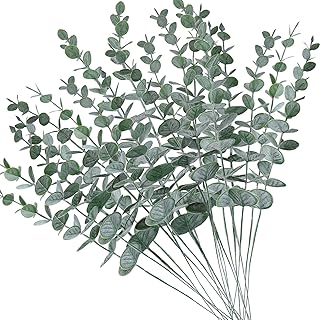AUMVEYI AUMVEYI 20pcs Faux Eucalyptus Stems Flowers Short Artificial Eucalyptus Greenery Stem Fake Eucuplutis Leaves Branches  - Image 1