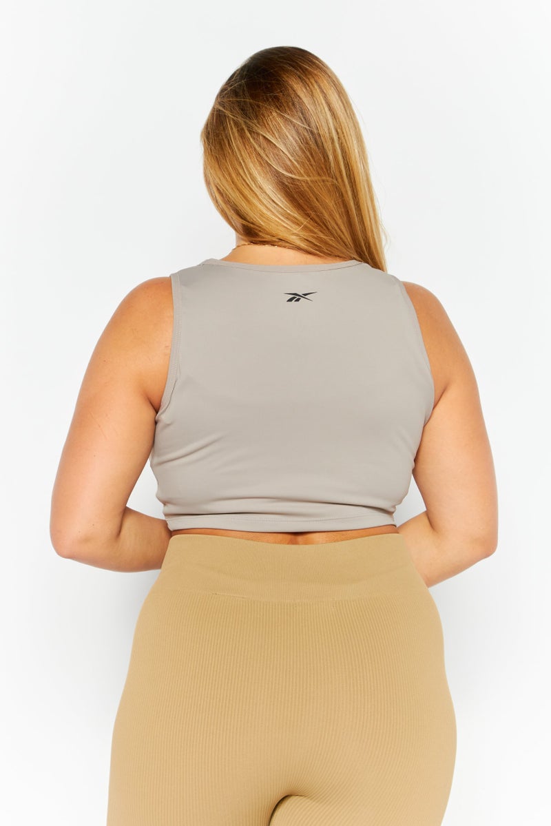 Reebok Women Sportswear Fit Training Ruched Cropped Tank Top, Taupe - Image 2