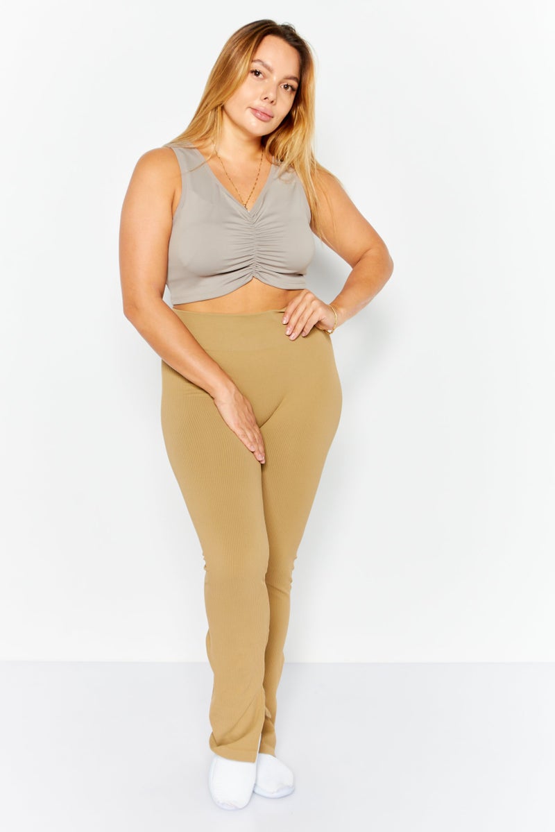 Reebok Women Sportswear Fit Training Ruched Cropped Tank Top, Taupe - Image 4