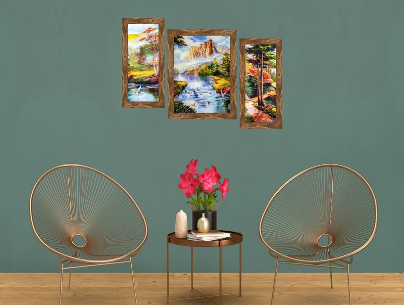 Indianara Set of 3 Deer Pair in the Jungle Art Painting without glass (Multicolour, 6 X 13, 10.2 X 13, 6 X 13 inch, 3226MW) (Style 3) - Image 3