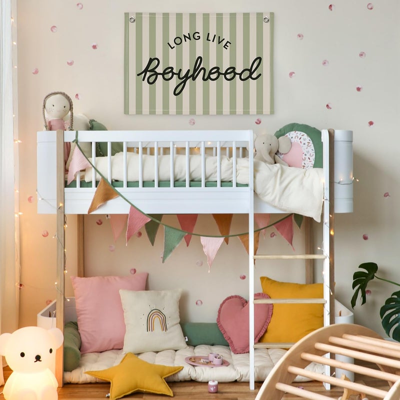 XYDEG Long Live Boyhood Linen Banner Hanging Vintage Sage Green Stripes Flag Banner for Nursery Playroom Wall Decor for Kids Bedroom Living Room Dorm Toddler Decorations Trendy Room 30x20 boyroom - Image 5