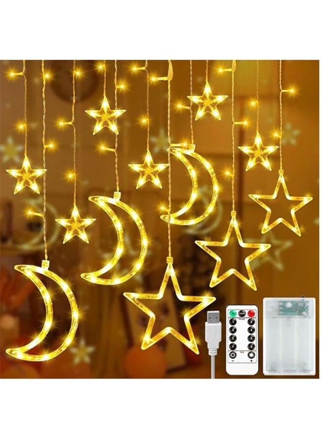 نيبمينينت ديكورات رمضان، أضواء رمضان مع 8 أوضاع للإضاءة، أضواء خرافية لنوافذ عيد القمر، أضواء LED سلسلة القمر والنجوم للستائر للنوافذ الخارجية والحدائق  - Image 1