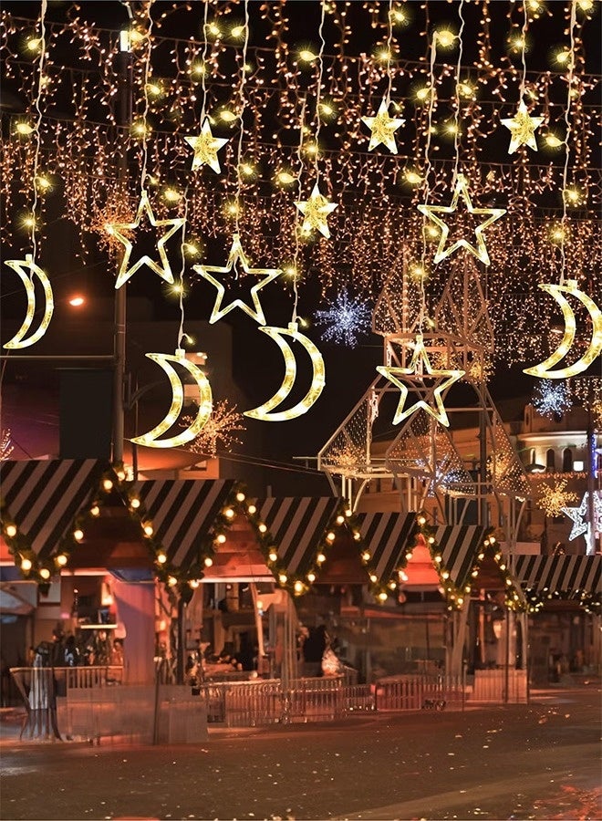 نيبمينينت ديكورات رمضان، أضواء رمضان مع 8 أوضاع للإضاءة، أضواء خرافية لنوافذ عيد القمر، أضواء LED سلسلة القمر والنجوم للستائر للنوافذ الخارجية والحدائق  - Image 2