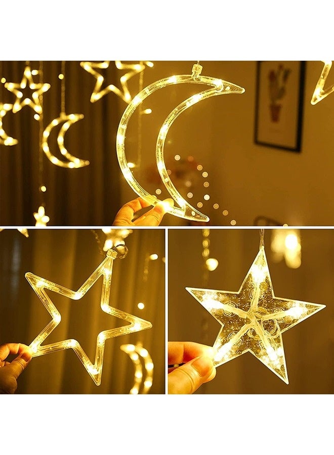 نيبمينينت ديكورات رمضان، أضواء رمضان مع 8 أوضاع للإضاءة، أضواء خرافية لنوافذ عيد القمر، أضواء LED سلسلة القمر والنجوم للستائر للنوافذ الخارجية والحدائق  - Image 3