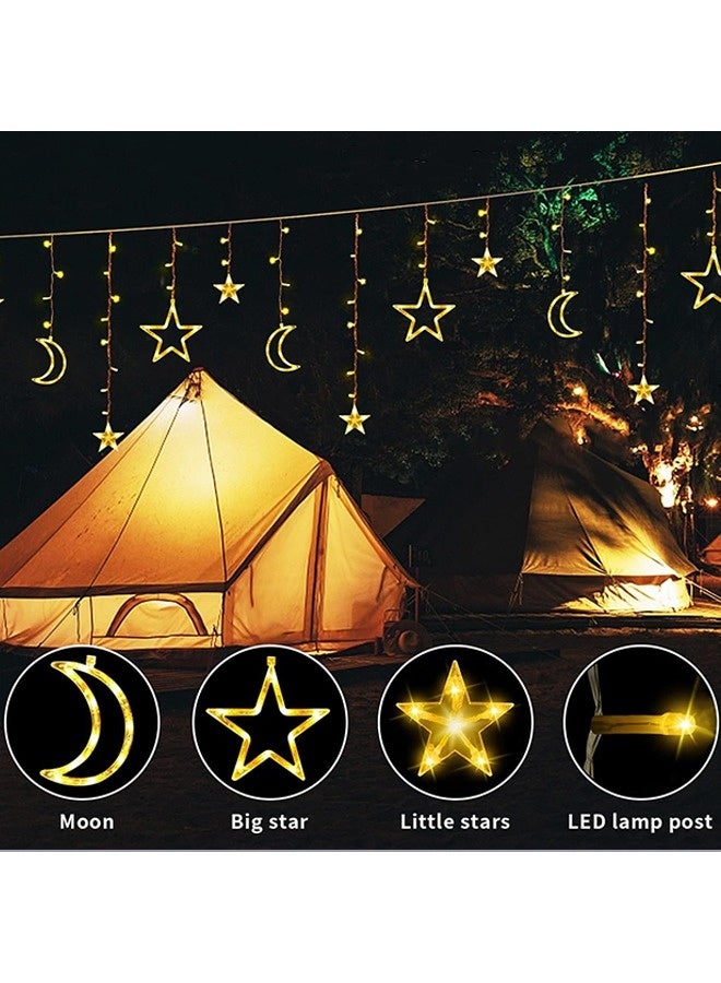 نيبمينينت ديكورات رمضان، أضواء رمضان مع 8 أوضاع للإضاءة، أضواء خرافية لنوافذ عيد القمر، أضواء LED سلسلة القمر والنجوم للستائر للنوافذ الخارجية والحدائق  - Image 5