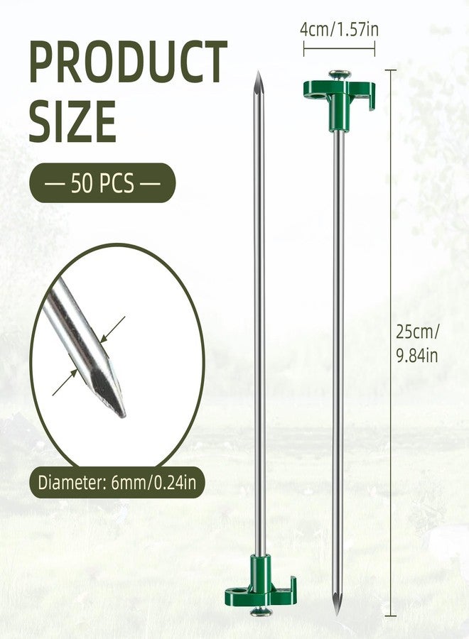 Ohiyoo 50 Pack Tent Stakes Heavy Duty 10 Inch Camping Stakes Yard Stakes Metal Tent Pegs for Ground Stakes Tent Spikes for Camping Garden Yard (Green) - Image 2