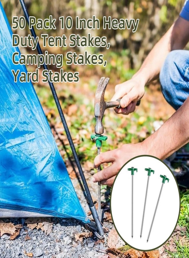 Ohiyoo 50 Pack Tent Stakes Heavy Duty 10 Inch Camping Stakes Yard Stakes Metal Tent Pegs for Ground Stakes Tent Spikes for Camping Garden Yard (Green) - Image 5