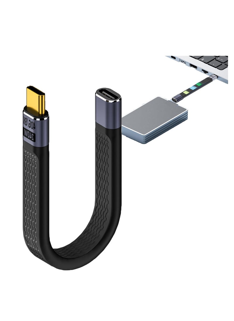 SYOSI 40Gbps USB4 Male to Female Straight Slim Flat Extension Cable 13cm with 240W Charg-ing and 8K@60Hz Compatible with Thunderbolt3/4  - Image 1