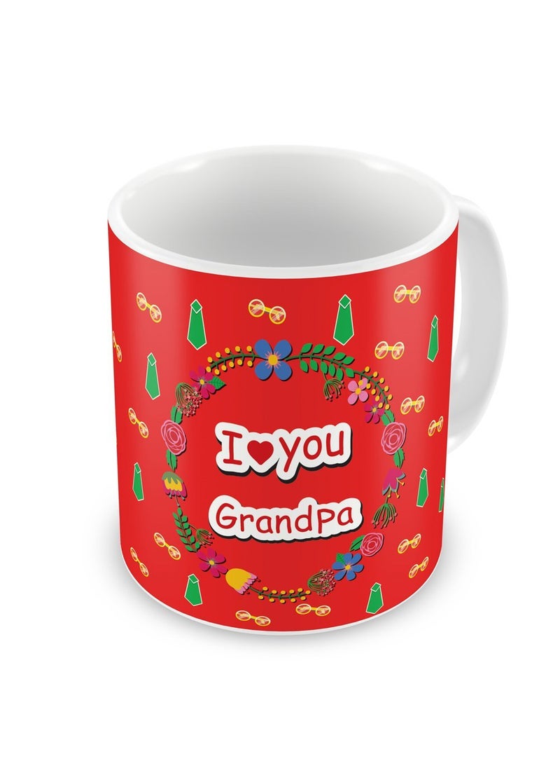 Indigifts Indigifts Grandfather Birthday Gifts I Love You Grandpa Quote Seamless Tie Pattern Red Coffee Mug & Cushion Cover 12x12 inch with Filler - Gift for Granddad Grandparents Anniversary, Grandfather Mug  - Image 4