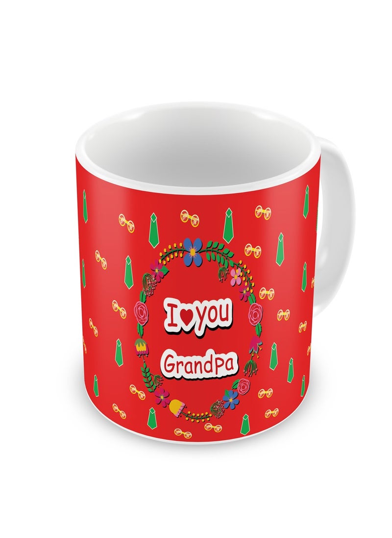 Indigifts Indigifts Grandfather Birthday Gifts I Love You Grandpa Quote Seamless Tie Pattern Red Coffee Mug & Cushion Cover 12x12 inch with Filler - Gift for Granddad Grandparents Anniversary, Grandfather Mug  - Image 2