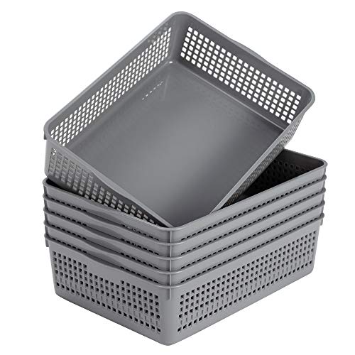 Eslite Plastic Organizing Baskets/Storage Tray Baskets,6-Pack,Gray - Image 1