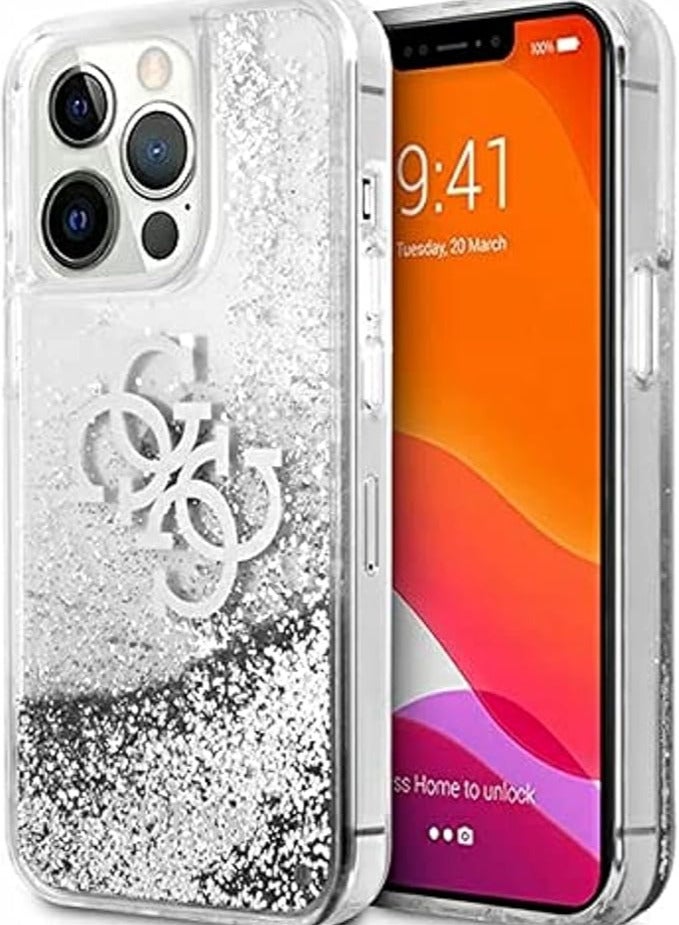 GUESS Guess Liquid Glitter Case 4G Electroplated Logo For Iphone 13 Pro (6.1") - Silver - Image 1