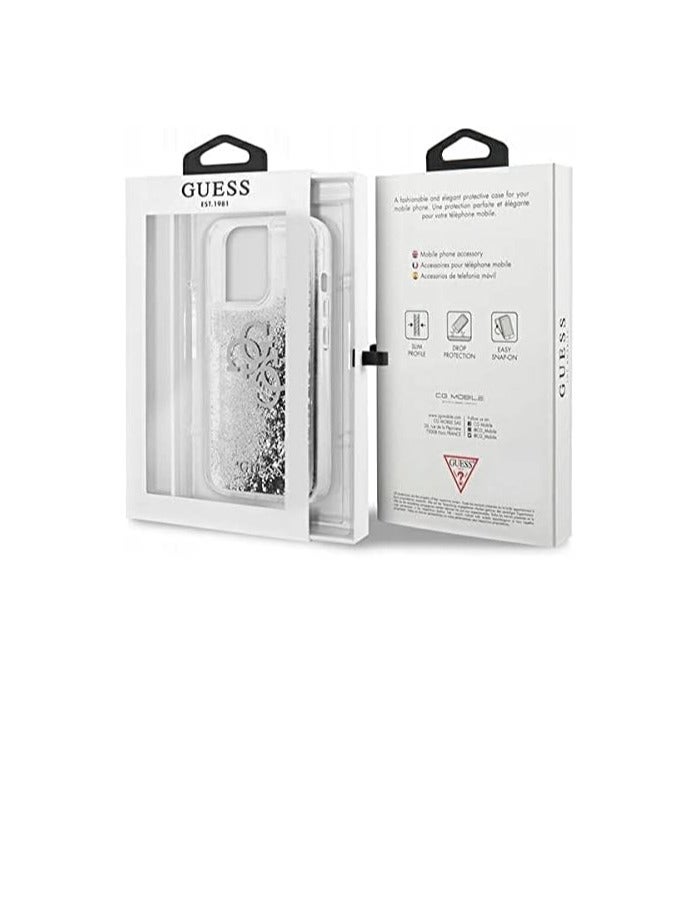 GUESS Guess Liquid Glitter Case 4G Electroplated Logo For Iphone 13 Pro (6.1") - Silver - Image 4