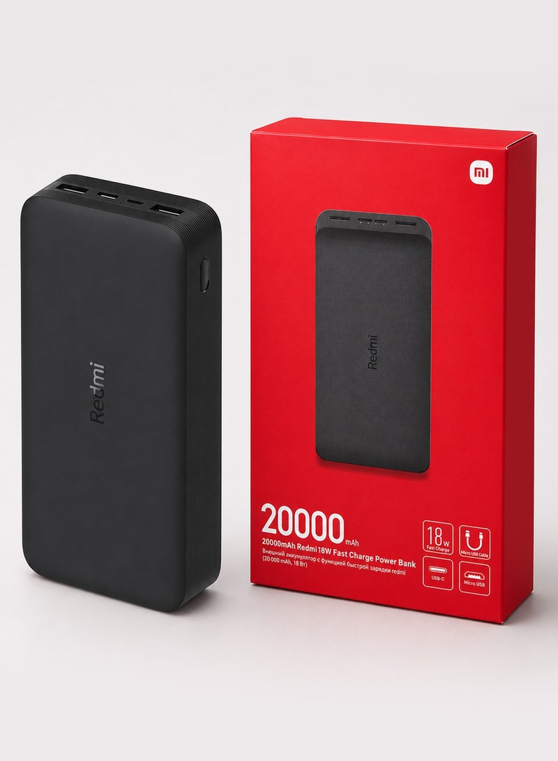 Xiaomi Redmi 20000mAh 18W Fast Charge Power Bank, Black black - Image 1