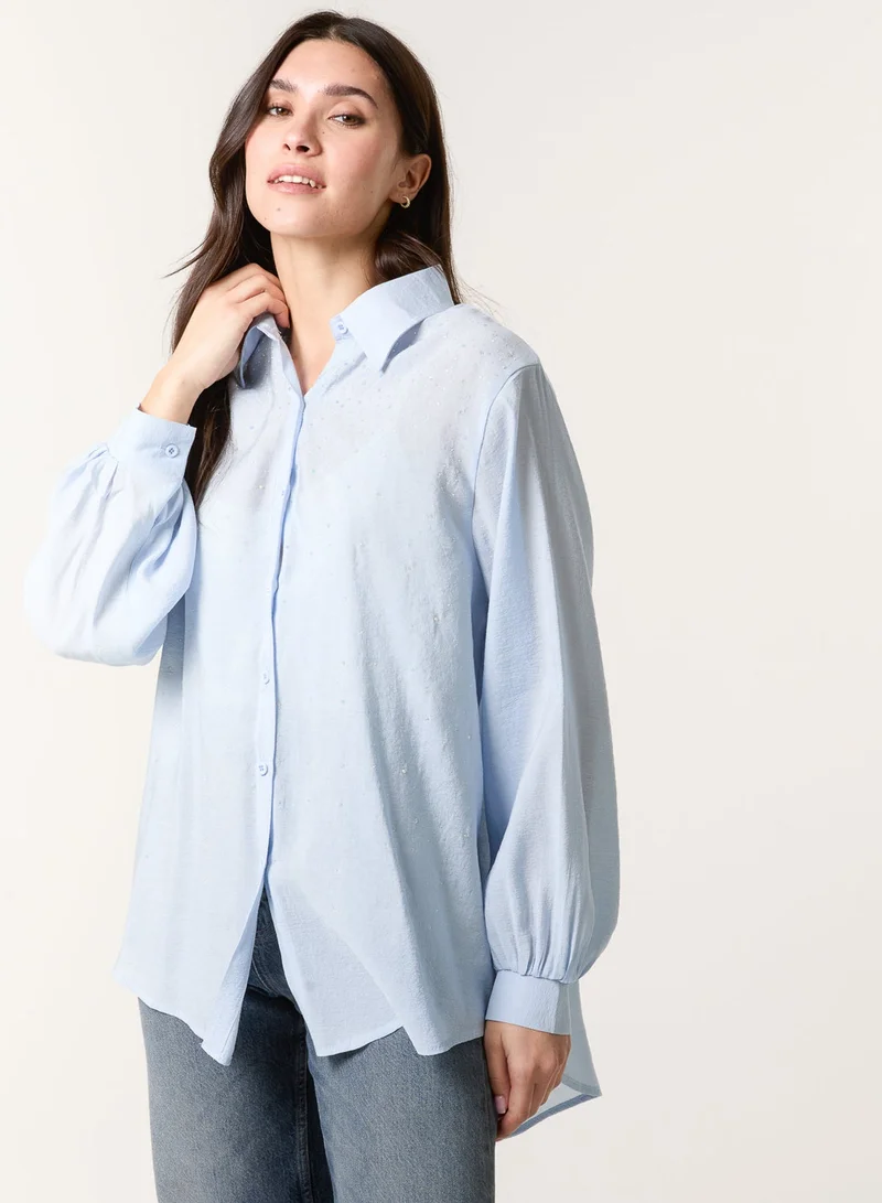 Blue Vanilla Diamante Detailed Classic Shirt
