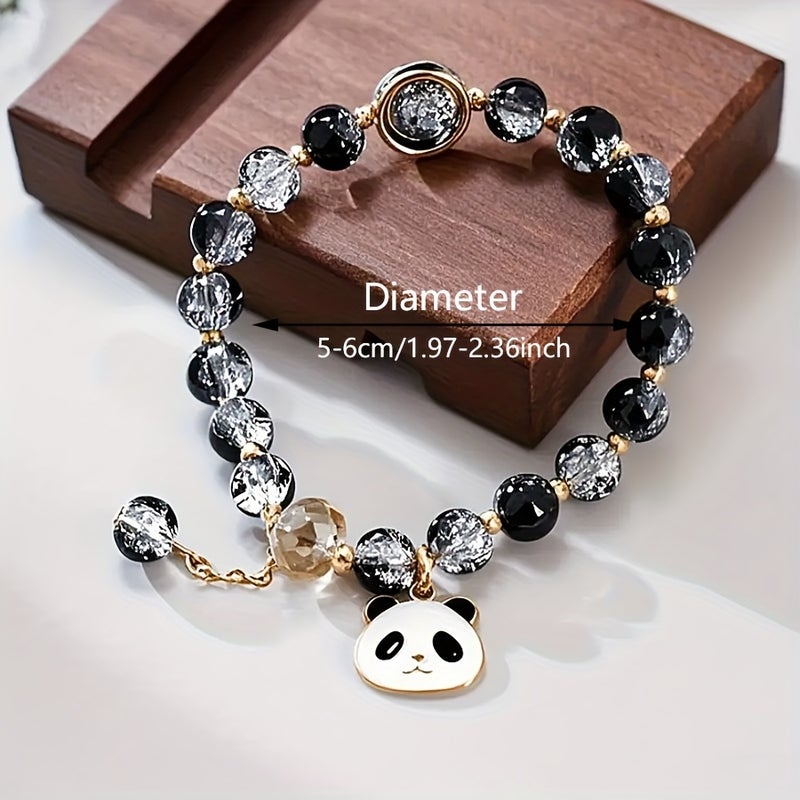 Cute Black-White Crackled Crystal Panda Bracelet - Adorable Panda Hand Chain Birthday Gift - Image 5