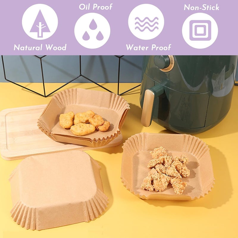 Enkis Air Fryer Liners, 150pcs Non-Stick BPA-Free 7.9 inch/20 * 4.5CM Square Disposable Parchment Paper Liner, Great Value Accessory for 3.5L-5.5L Air Fryer (Small 16-20CM) - Image 4
