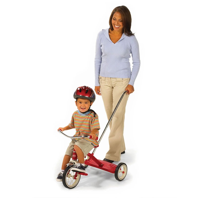 Radio Flyer 34TX Kids Beginner Classic Steel Framed 10 Inch Front Wheel Adjustable Seat Tricycle with 3 Position Push Handle Red - Image 3