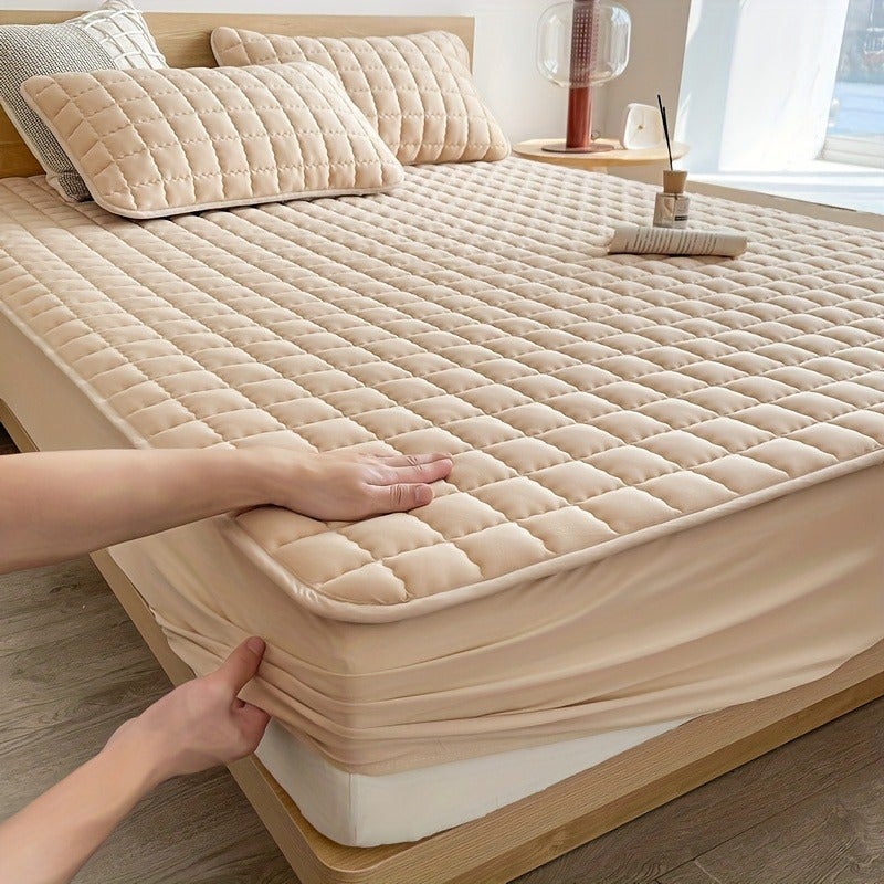 1pc Quilted Mattress Protector (Without Pillow And Core), Soft Comfortable Solid Color Bedding Mattress Cover, Fitted Sheet Mattress Protector for Bedroom, Guest Room, with Deep Pocket, Fitted Sheet 90*200cm 160 * 200cm, And Other Multiple Sizes - Image 2